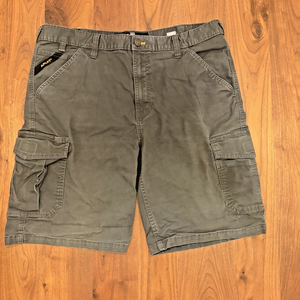 Ariat Rebar M4 Relaxed Mens 38 Grey Canvas Work Utility Cargo Shorts Gray